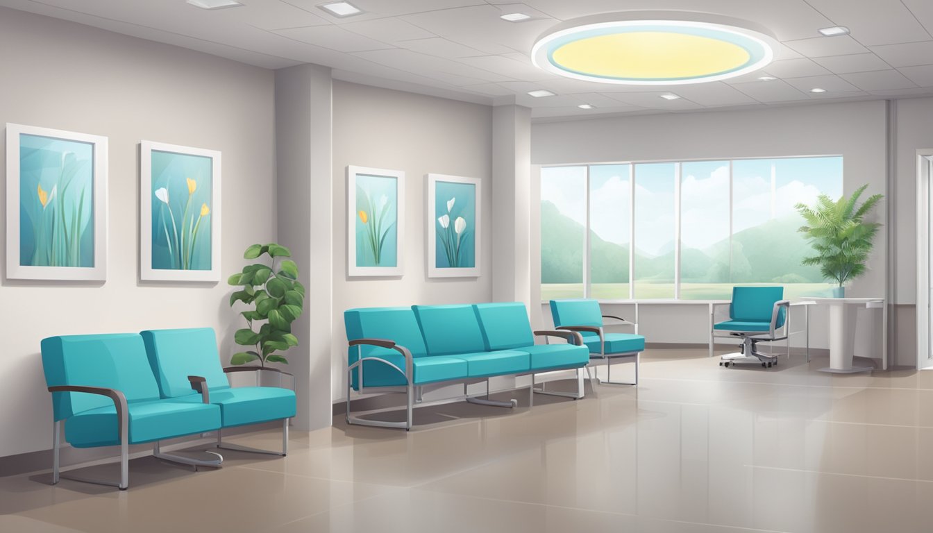 A modern cardiology clinic with state-of-the-art equipment and comfortable waiting area. Staff providing professional and compassionate care to patients
