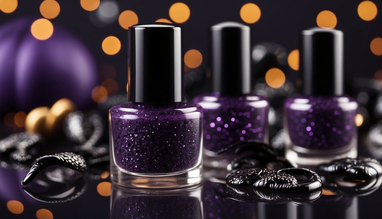 A close-up of purple nails with Halloween-themed designs and tutorials displayed in the background Purple Halloween Nails Ideas