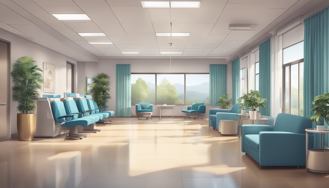 The cardiology clinic is filled with modern medical equipment and comfortable seating. A team of professionals is busy attending to patients, while the reception area is organized and welcoming