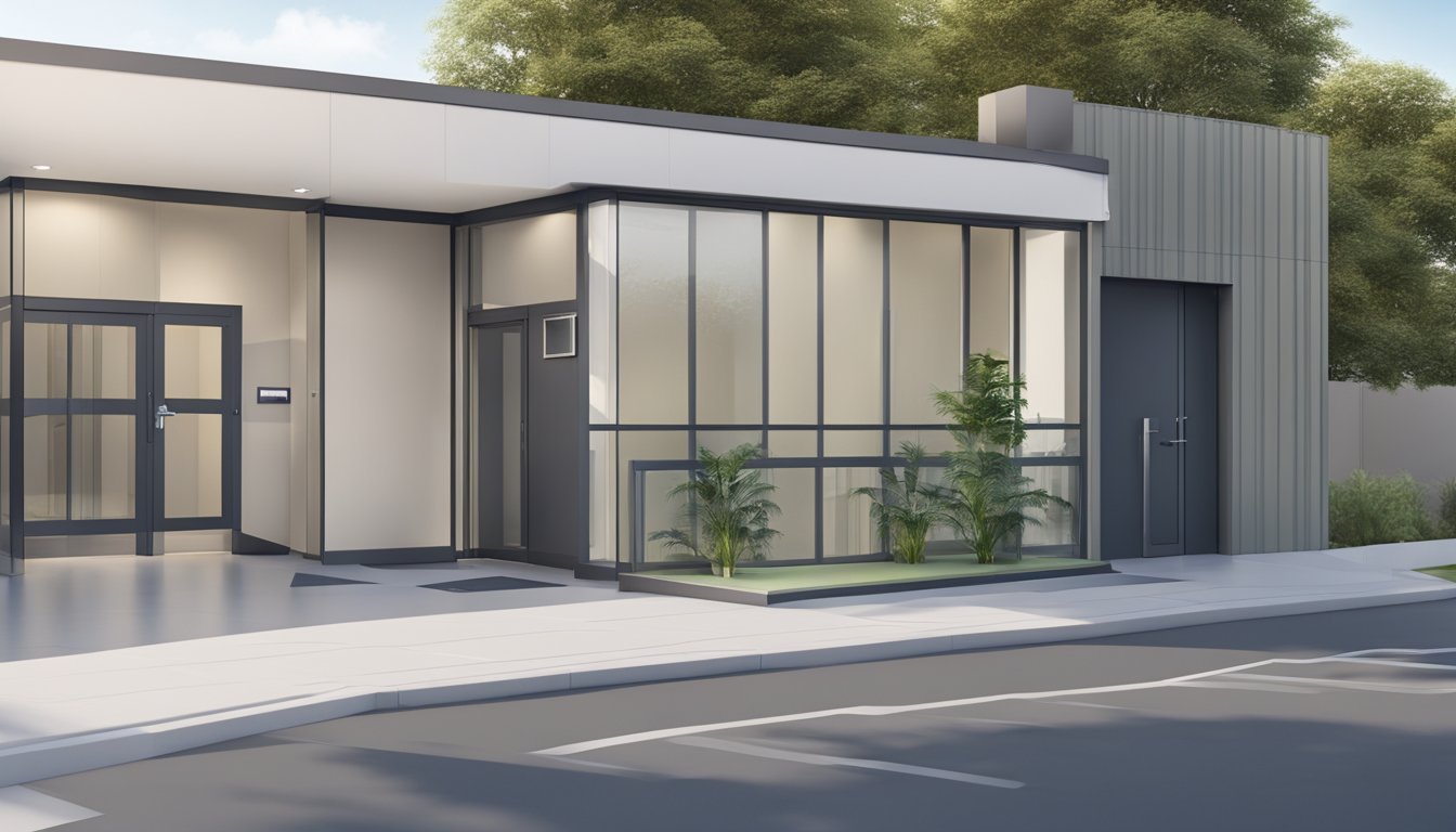 The clinic is located in a modern building with wheelchair ramps and clear signage. The entrance has automatic sliding doors for easy access