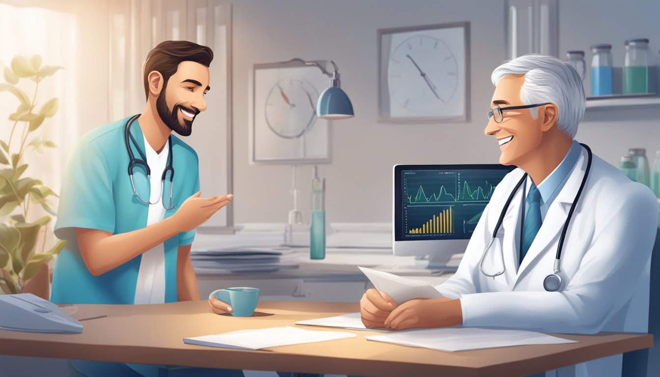 A patient gives a positive review of Cardiac Care Partners, a cardiology clinic. The patient appears satisfied and grateful for the care received