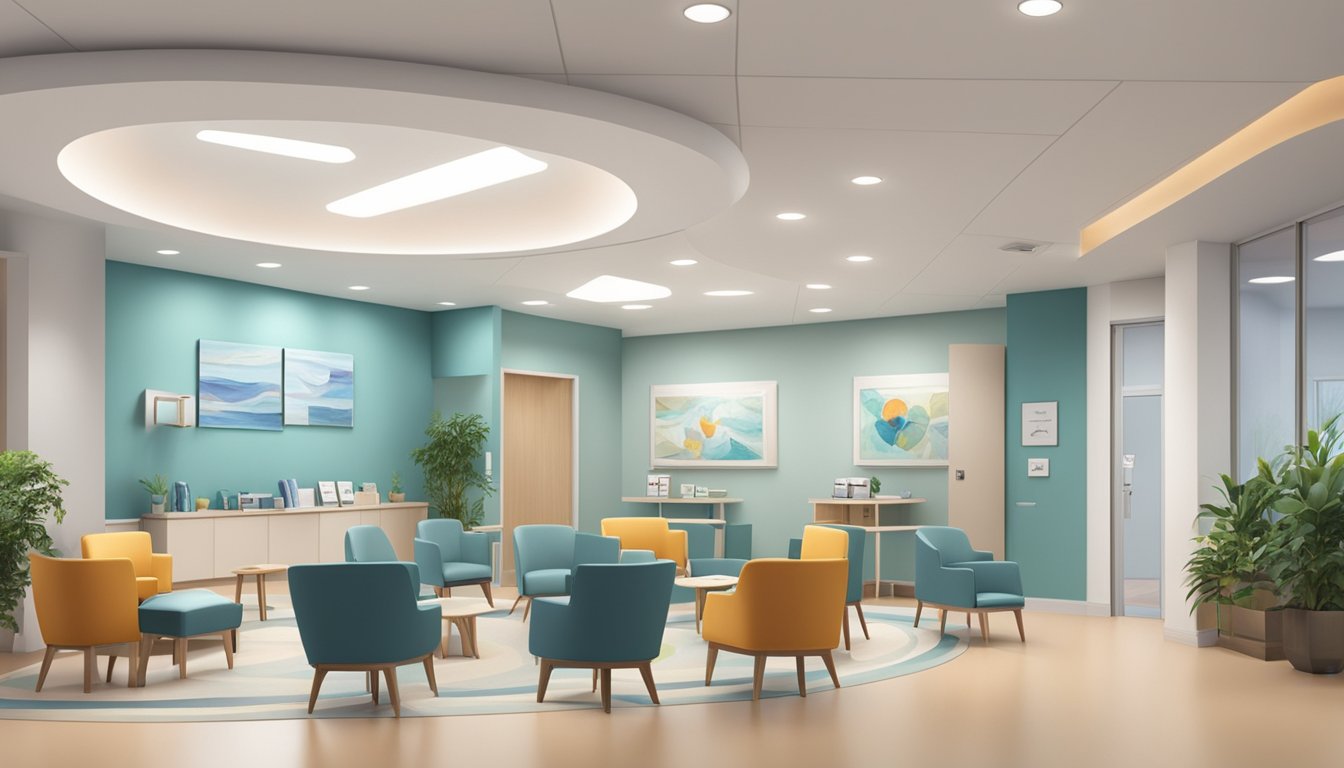 Patients enter modern cardiology clinic, greeted by friendly staff. Bright, spacious waiting area with comfortable seating. Professional atmosphere with state-of-the-art equipment visible