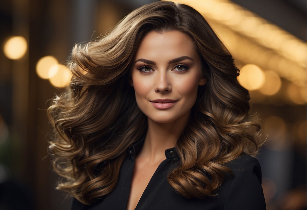 A woman effortlessly styles her hair with a volumizer, showcasing its comfort and convenience compared to other hair extensions