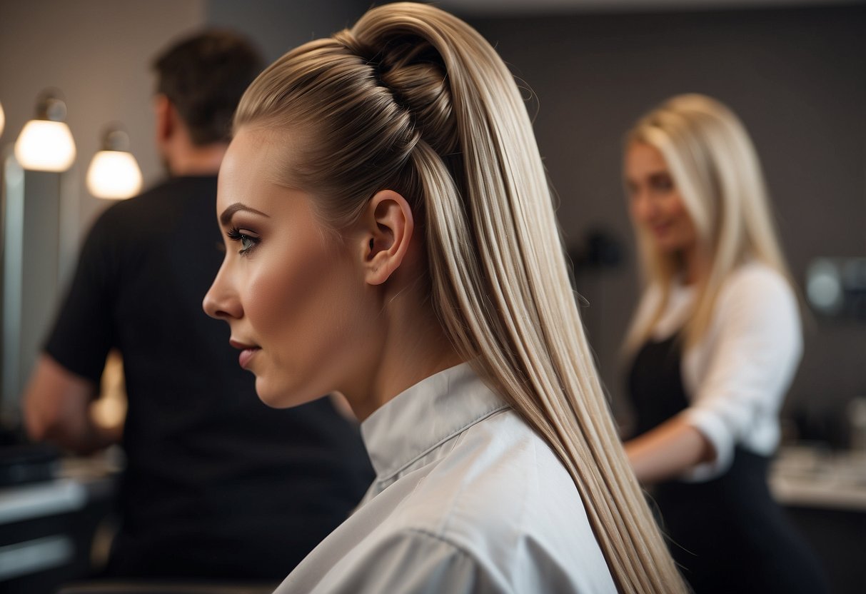 A hairstyling scene with volumizing hair extensions showcased next to other types, with accompanying text about their daily maintenance benefits