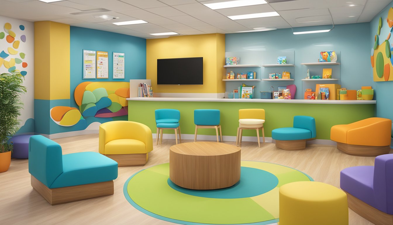 A bright and welcoming pediatric cardiology clinic with colorful decor and child-friendly furnishings. The reception area is organized and inviting, with a friendly staff member ready to assist