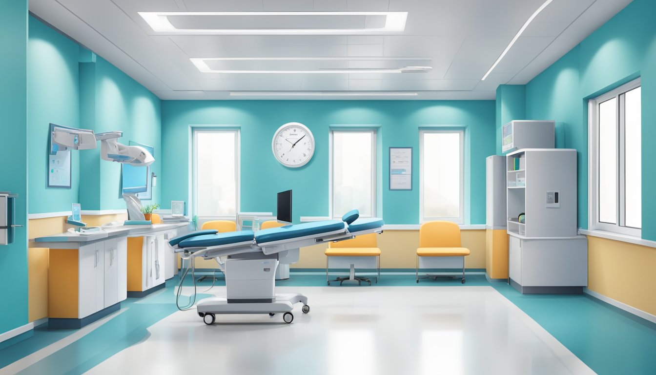 A modern cardiology clinic with specialized pediatric facilities and services. Bright, welcoming reception area. State-of-the-art medical equipment and exam rooms