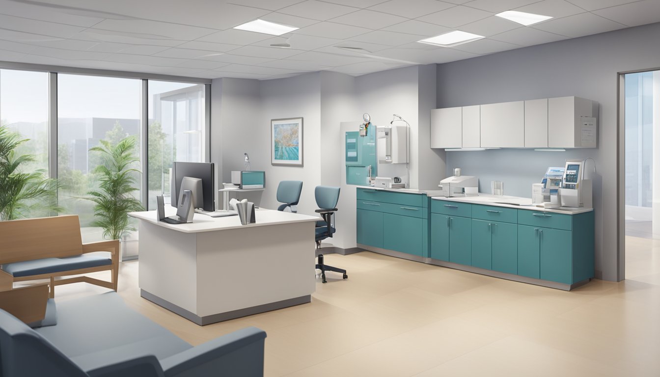 The cardiology clinic features modern facilities and equipment. A reception area, examination rooms, and consultation spaces are available for patients