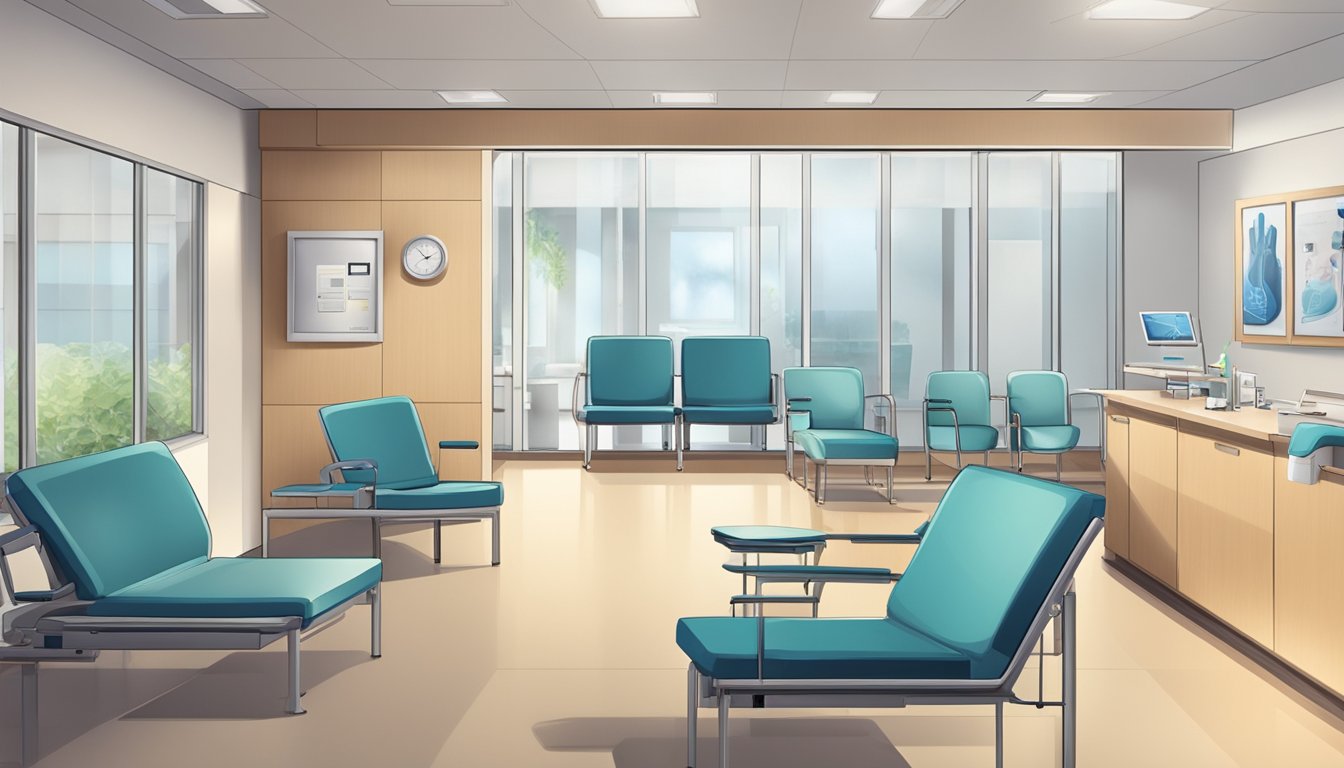A modern cardiology clinic with state-of-the-art equipment, comfortable waiting area, and friendly staff assisting patients