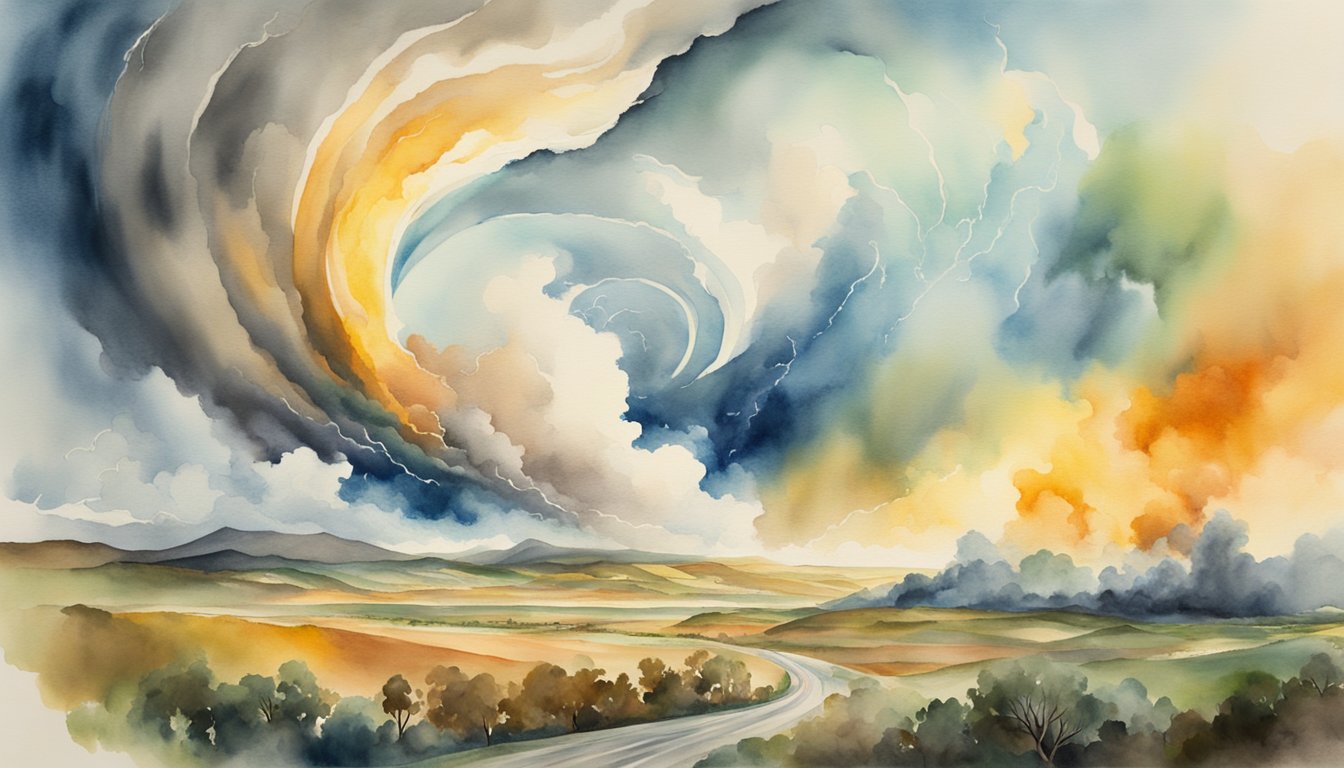 Dream scene: A vast landscape with swirling tornadoes, raging wildfires, and powerful earthquakes.</p><p>Symbolic imagery of personal growth and inner turmoil