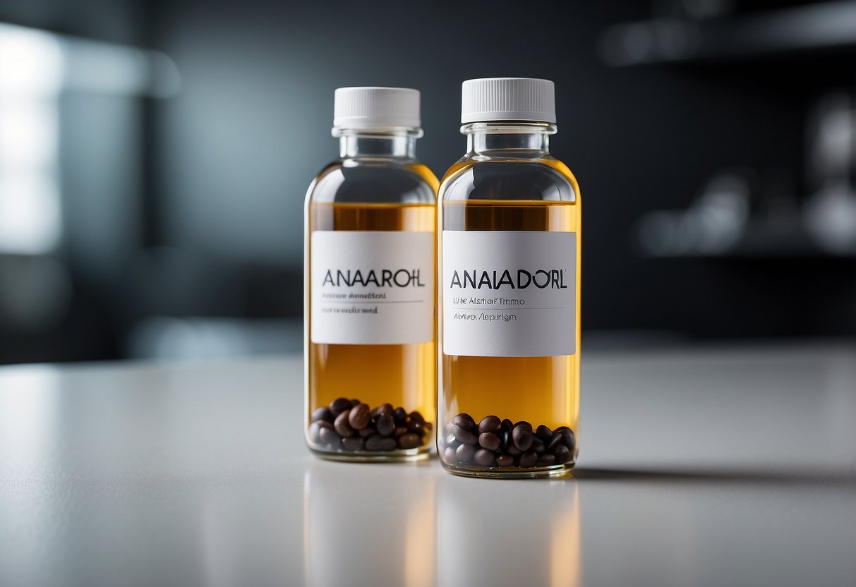 Two bottles labeled "Anavar" and "Anadrol" sit side by side on a clean, white surface, with bold, contrasting colors and distinct typography