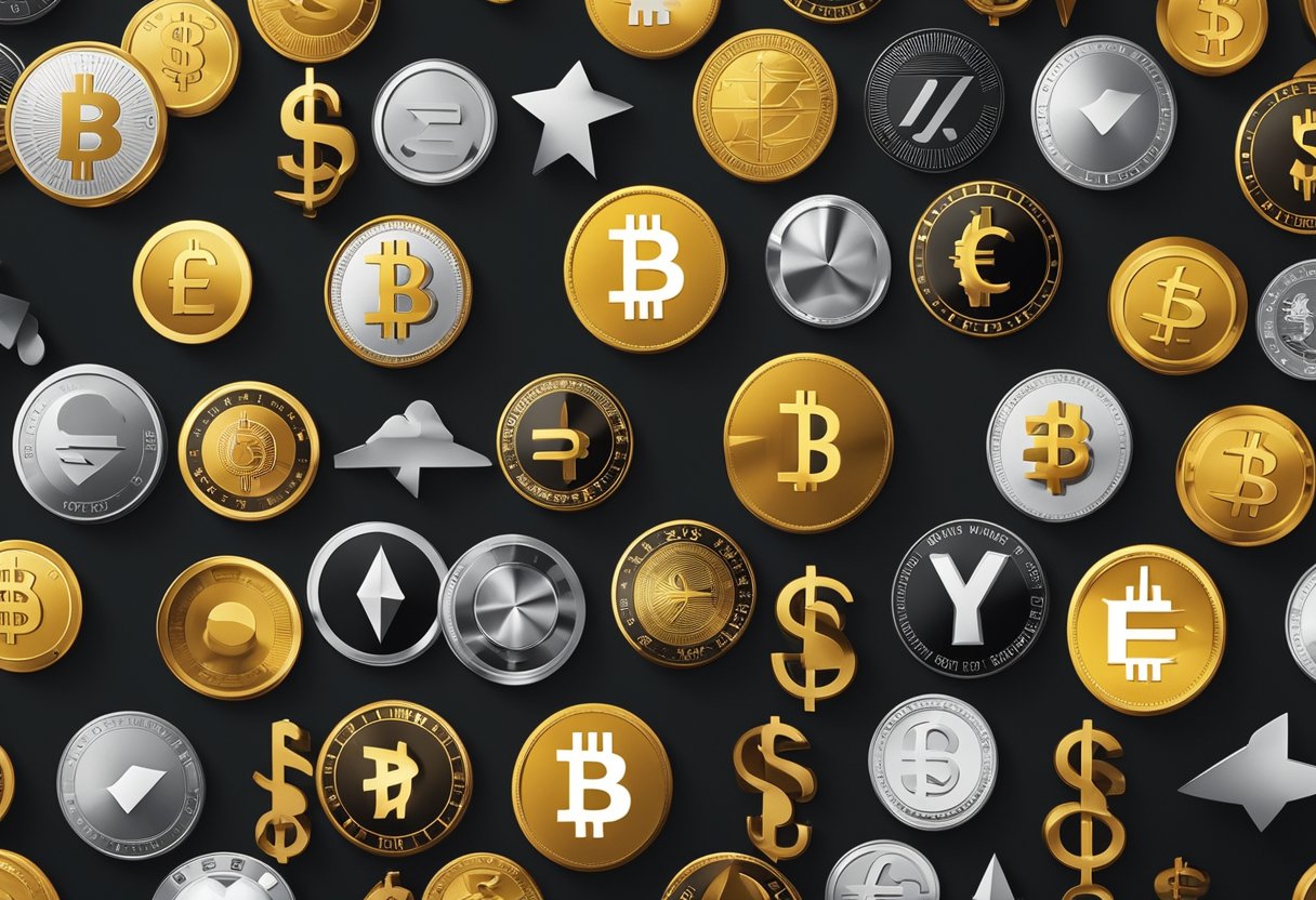 A timeline of currency symbols morphing into digital icons, representing the evolution and diversity of cryptocurrency types