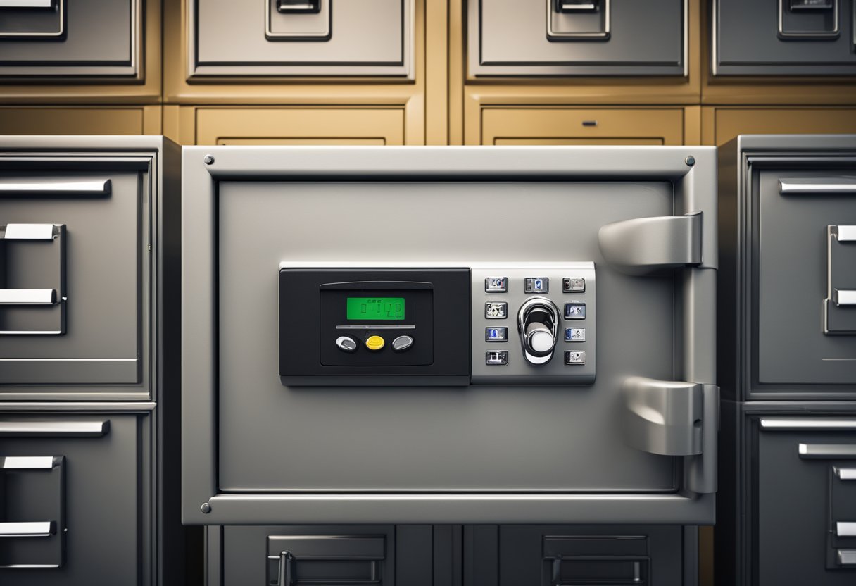 A secure safe with a digital lock, a locked filing cabinet, and a secure USB drive