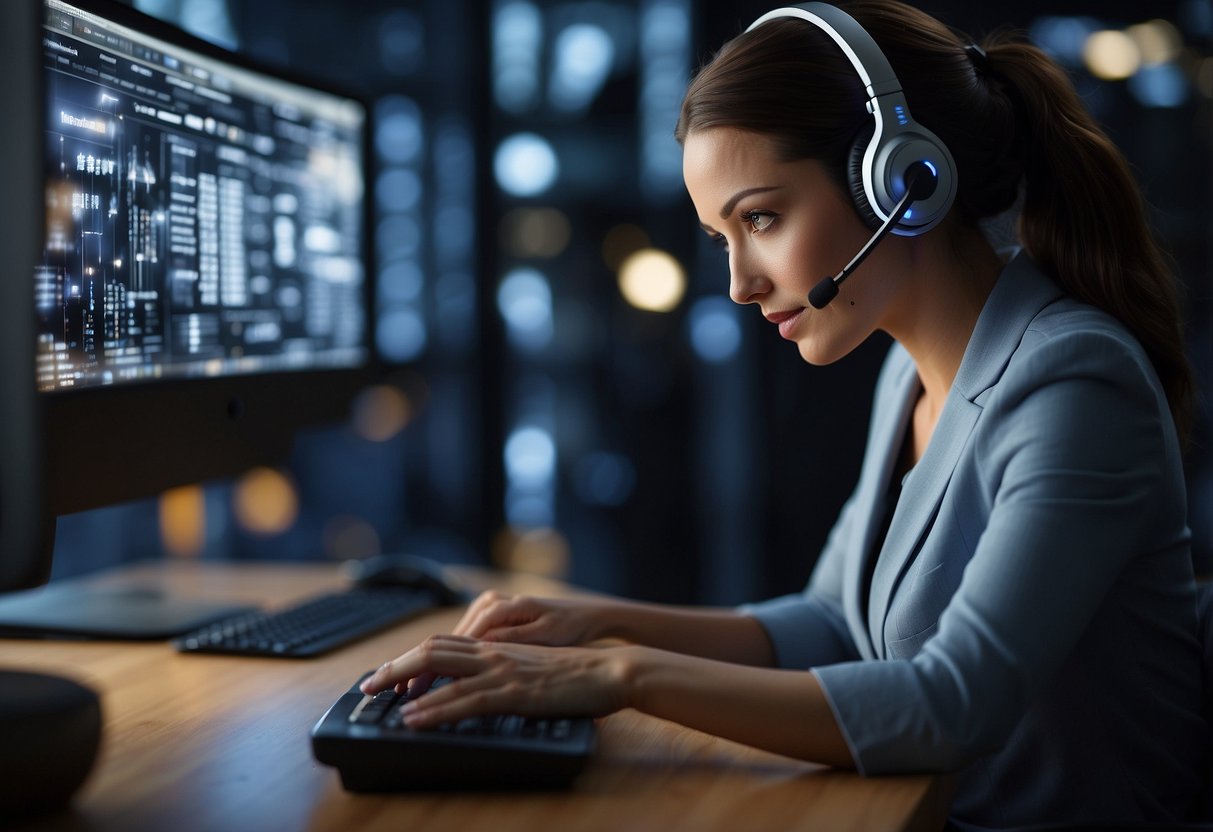 AI voice automation tools transforming customer service - depicting a seamless interaction between a customer and a virtual assistant resolving a query