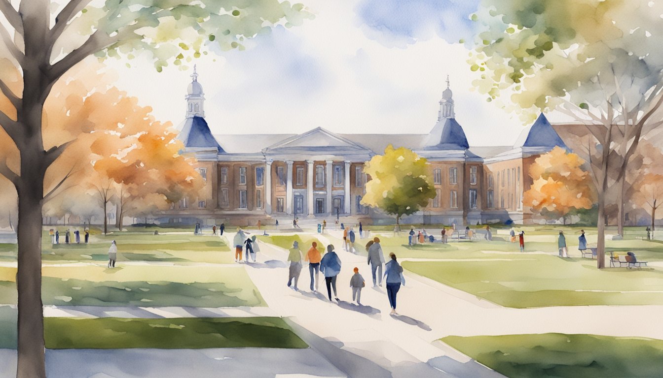 The University of Illinois at Urbana-Champaign's online campus bustling with activity, students engaging in virtual learning, and faculty providing support