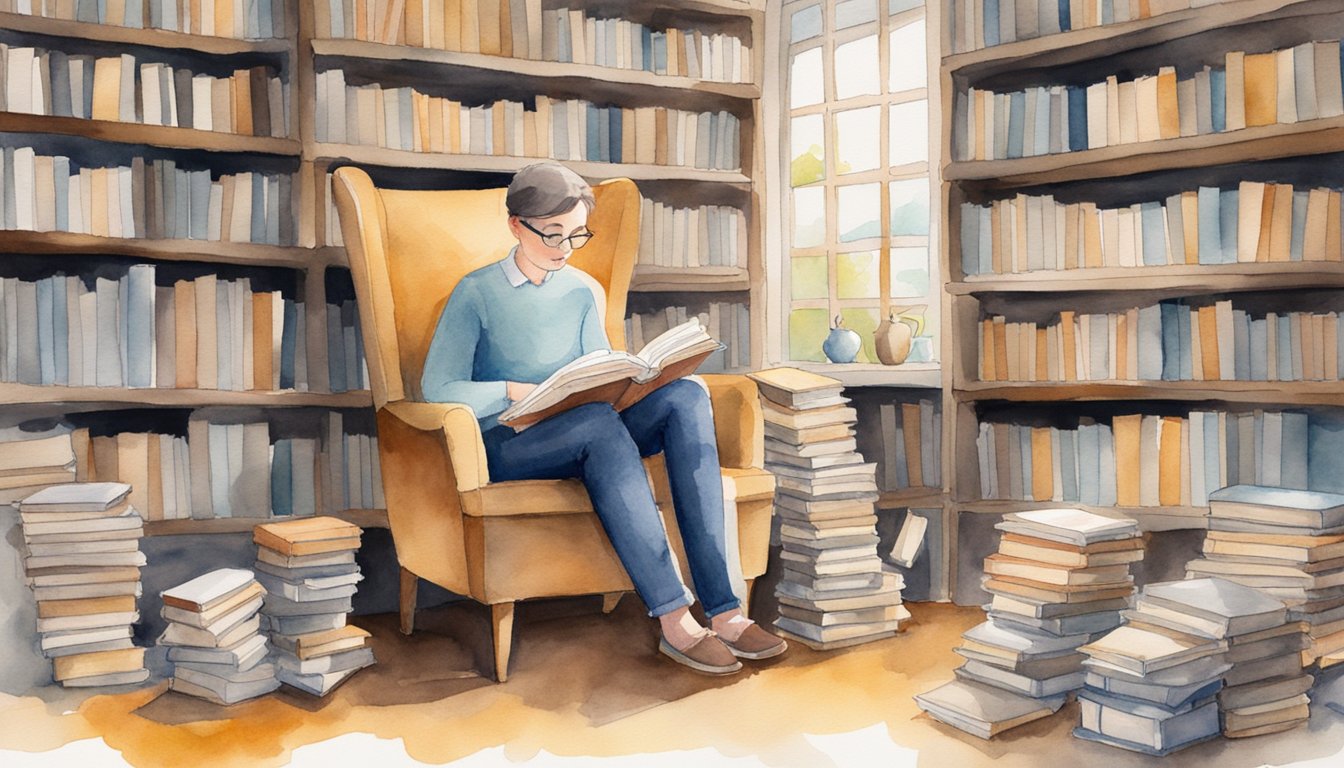 A person sits in a cozy chair, surrounded by stacks of books.</p><p>A single book is open, its pages filled with annotations and dog-eared corners.</p><p>A thoughtful expression crosses the person's face as they reflect on the impact of the book