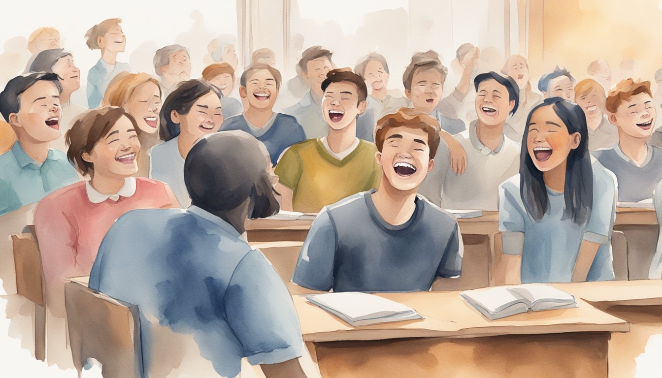 A student cringes as classmates laugh at offensive jokes.</p><p>Topics like death, religion, and politics are crossed out on a list