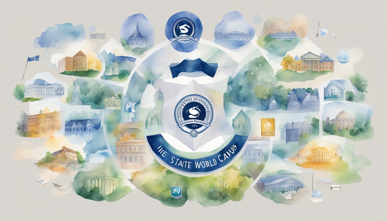 The Penn State World Campus logo displayed alongside 10 online college names with a graphic of a financial aid symbol