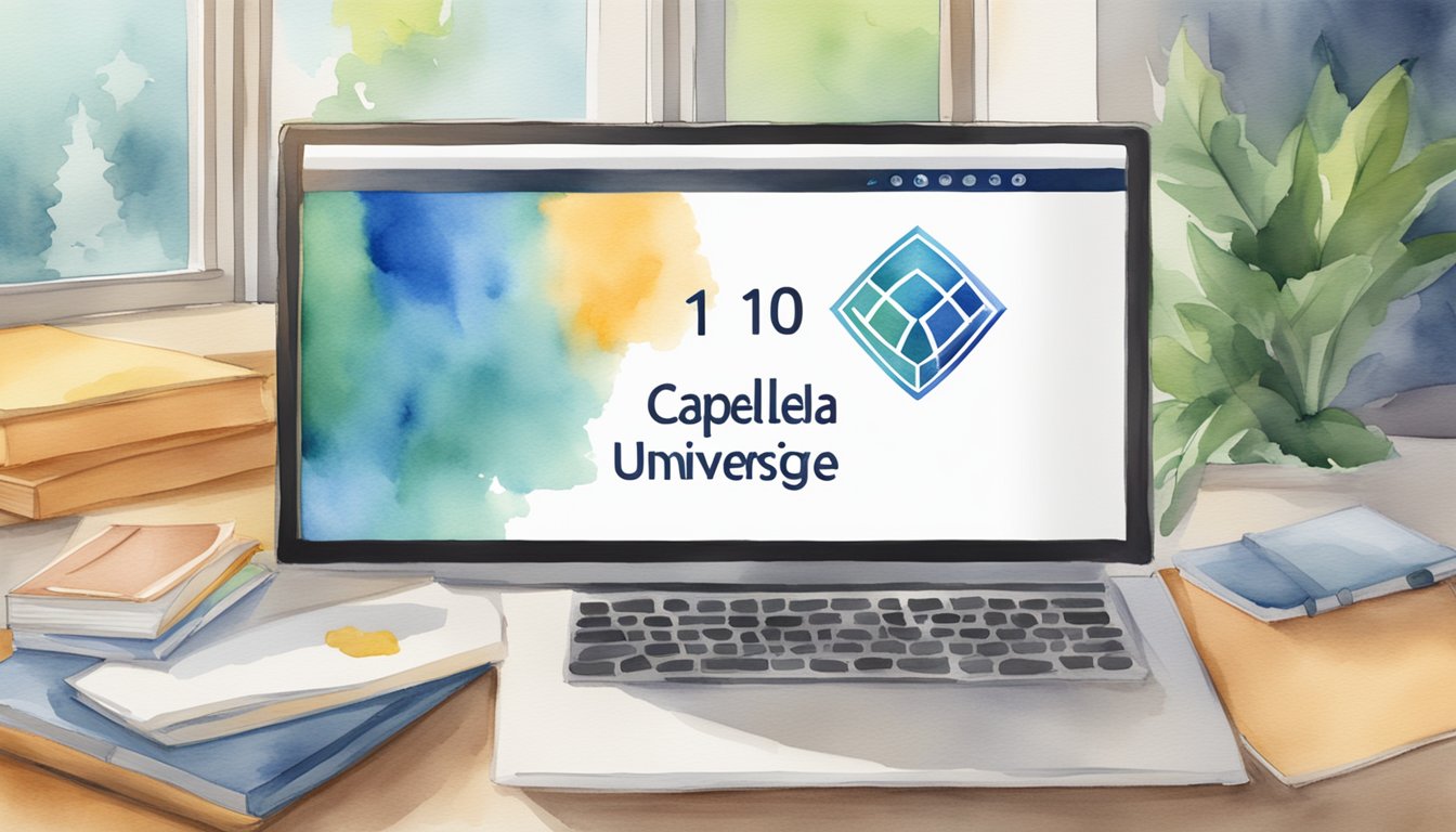 A computer screen displaying Capella University's logo and the text "10 Online Colleges with Accelerated Degree Programs."