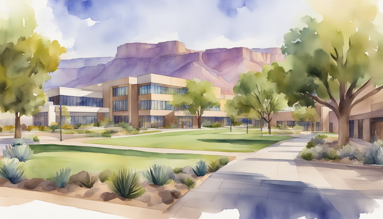 Grand Canyon University's online campus, with iconic buildings and a backdrop of the majestic Grand Canyon, offers financial aid to students