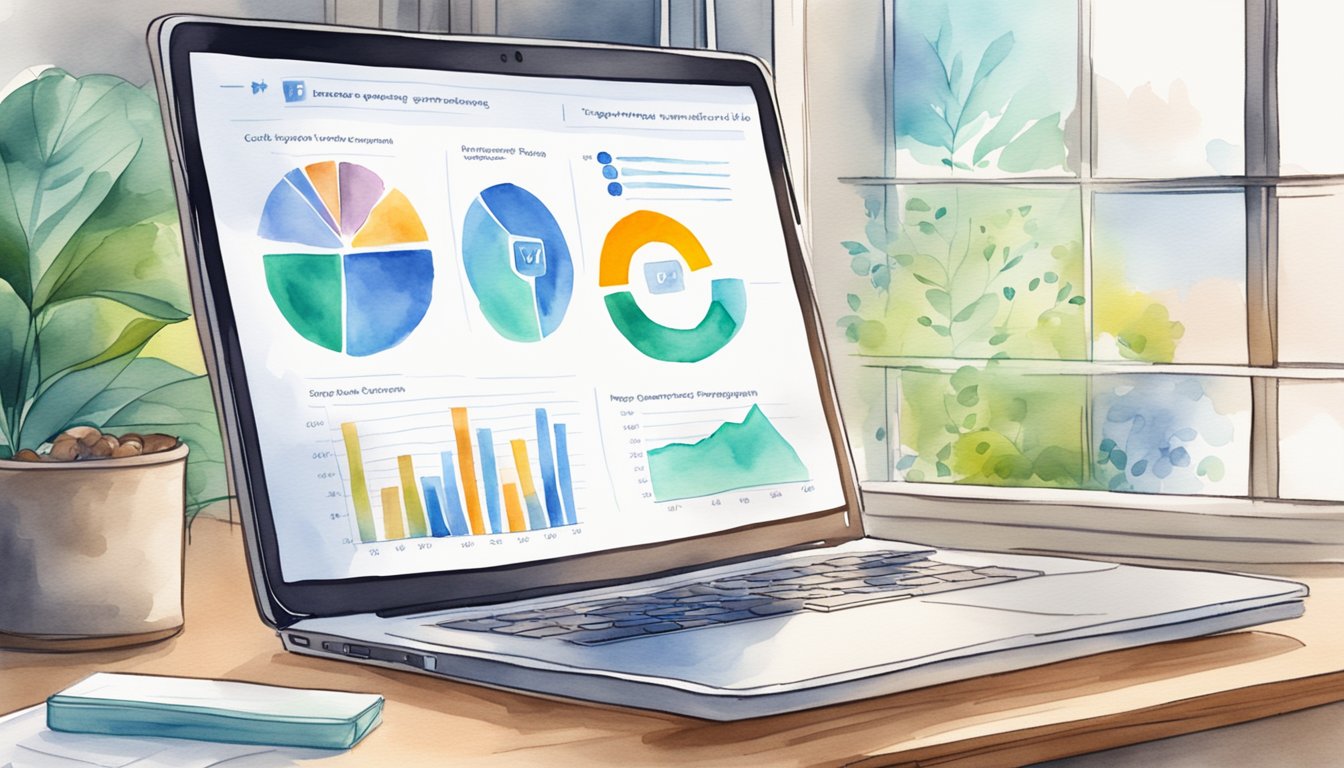 A laptop displaying 10 online degree programs with high-paying job outcomes.</p><p>Graphs and charts show growth potential