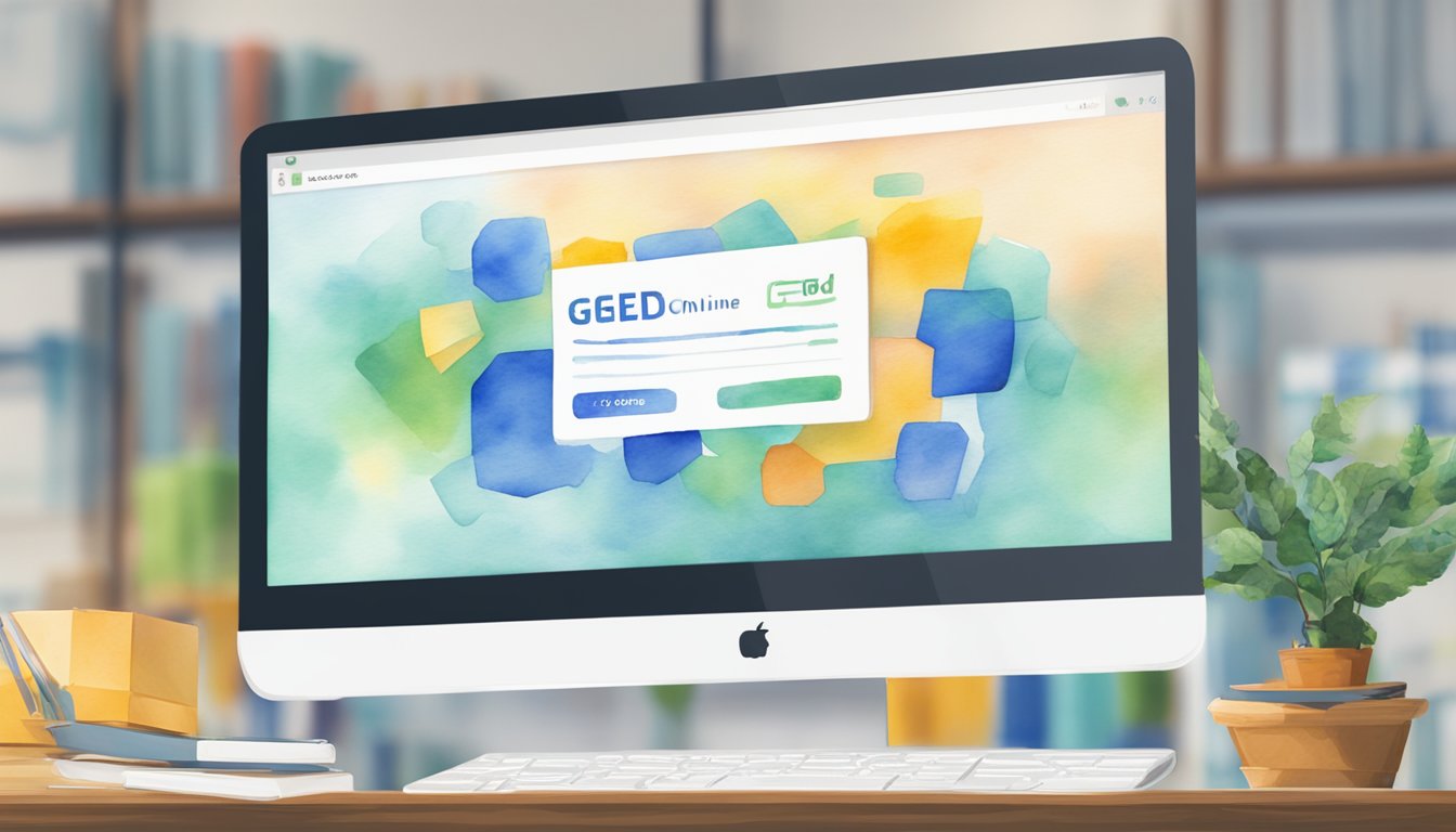 A computer screen displaying "GED.com 10 Online GED Testing Services" with a mouse cursor clicking on the website