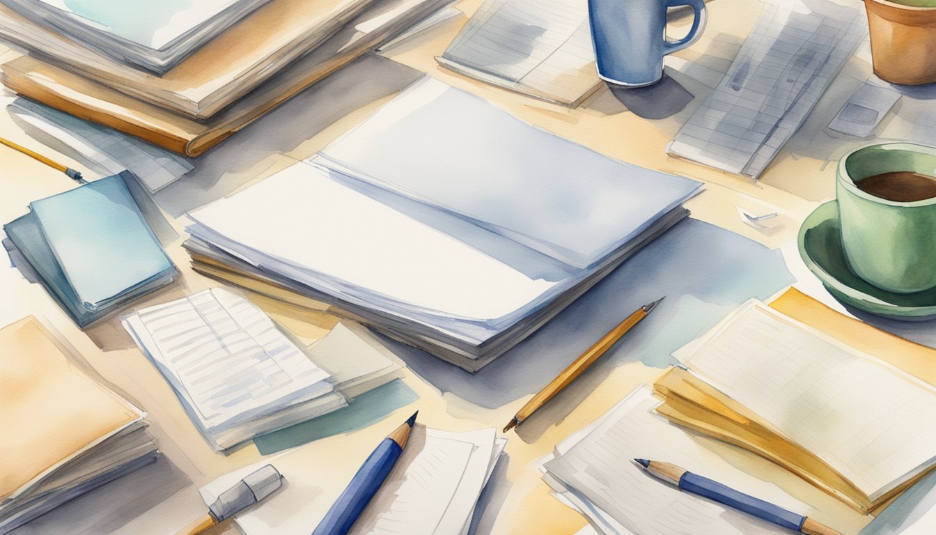 Transcripts and papers neatly arranged on a desk, labeled "10 Strategies for Transferring Colleges Smoothly."