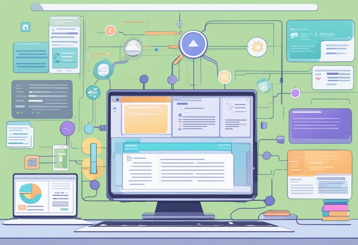 A computer screen displaying an AI response generator program with educational discussion boards and various topic threads