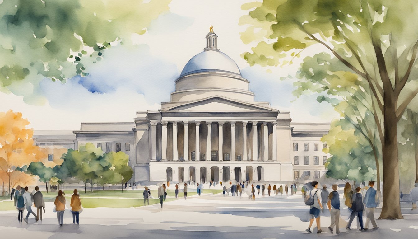 The Massachusetts Institute of Technology campus bustling with students and faculty.</p><p>The iconic dome of the main building stands tall against a backdrop of modern architecture