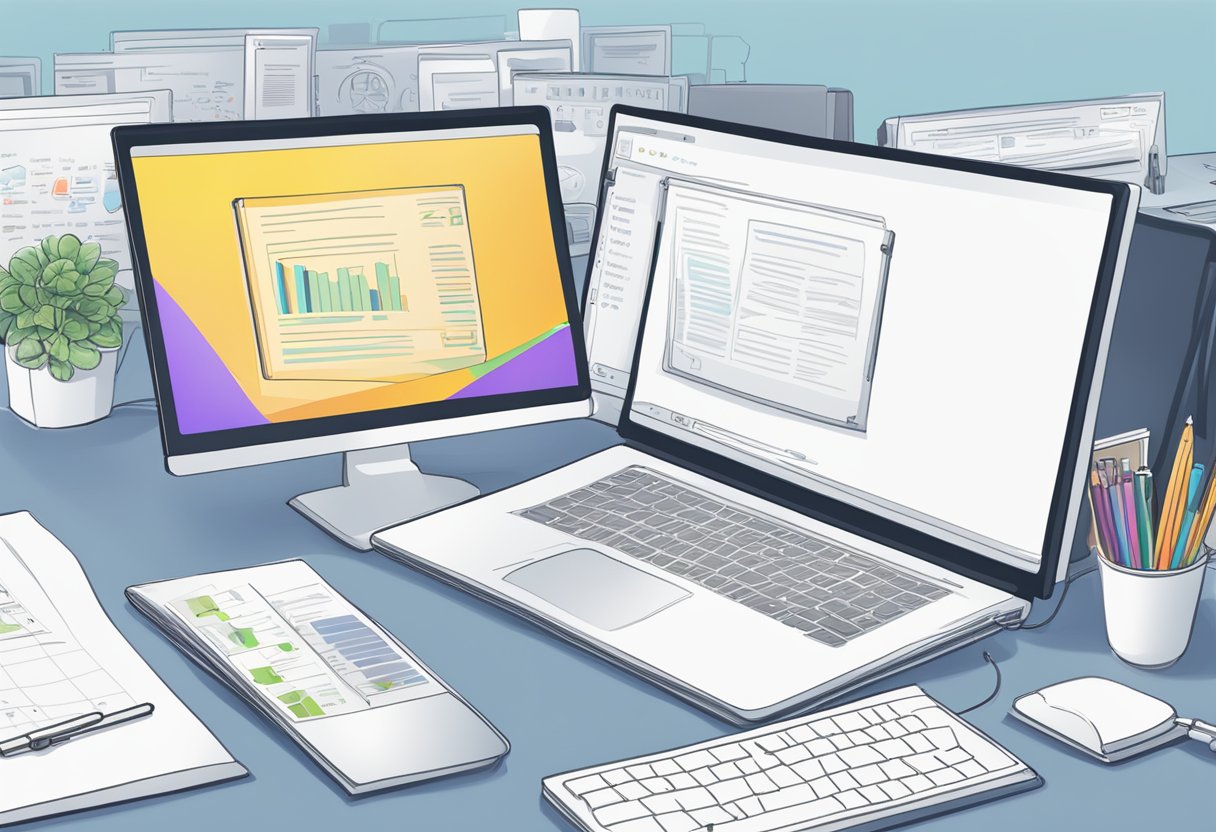 A computer screen displaying a discussion board with AI-related topics. A stylus hovers over the screen, ready to contribute