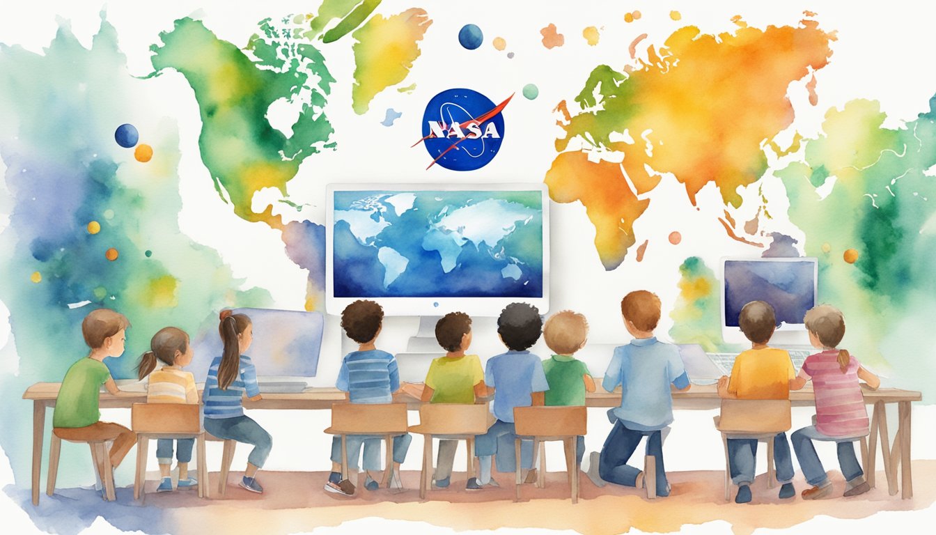 A group of children and adults gather around a computer, excitedly exploring the NASA Climate Kids website.</p><p>Charts, graphs, and colorful images of Earth's climate fill the screen, sparking curiosity and wonder