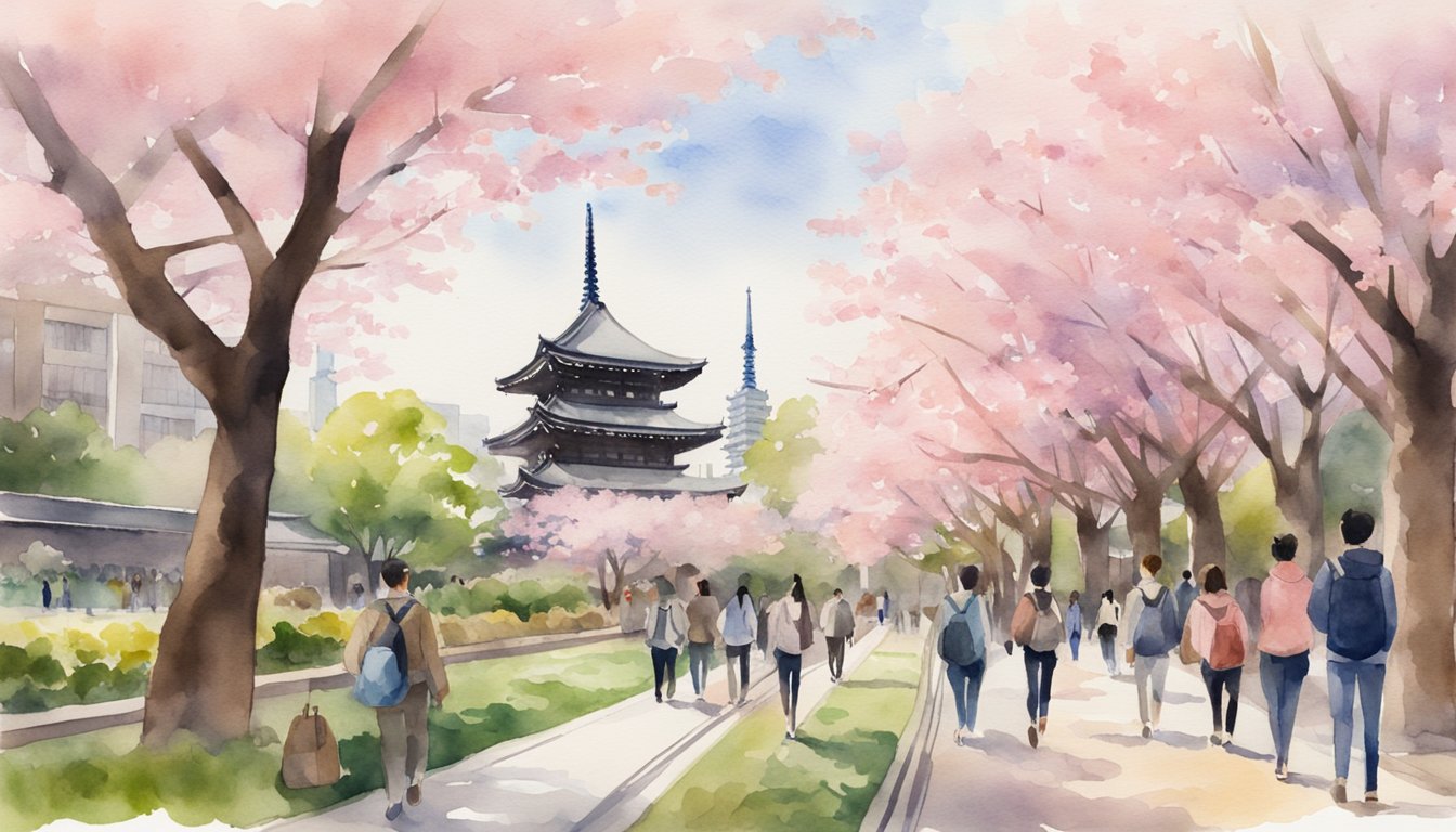 The University of Tokyo campus bustling with students from 12 diverse study abroad programs.</p><p>Iconic buildings and cherry blossom trees in bloom