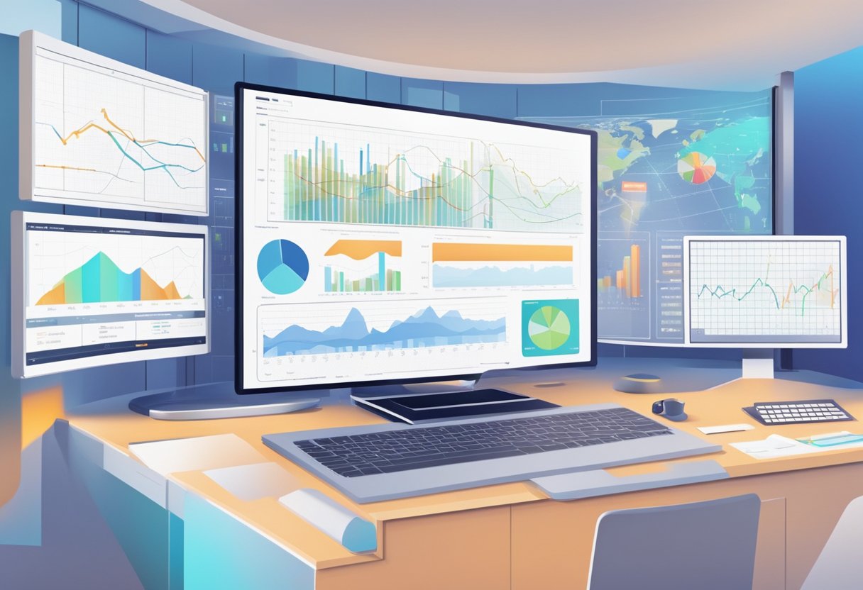 An AI system analyzes educational data, projecting graphs and charts onto a digital screen