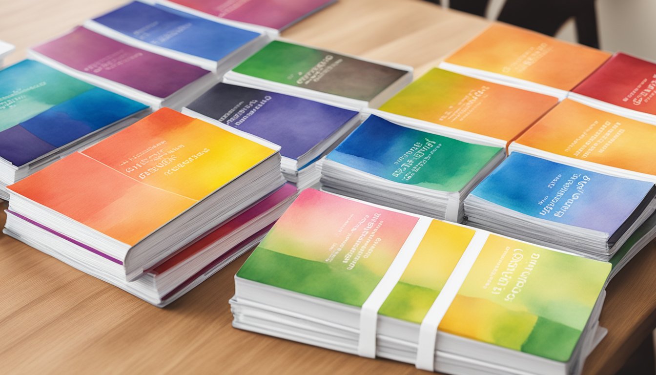 A stack of 12 colorful curriculum guides arranged neatly on a wooden desk, with the Memoria Press logo prominently displayed on each cover