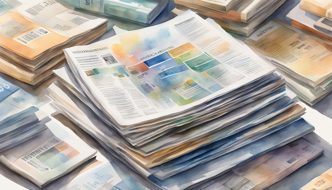 A stack of Financial Times magazines, open to the Global MBA Rankings page, surrounded by various business school brochures and online resources