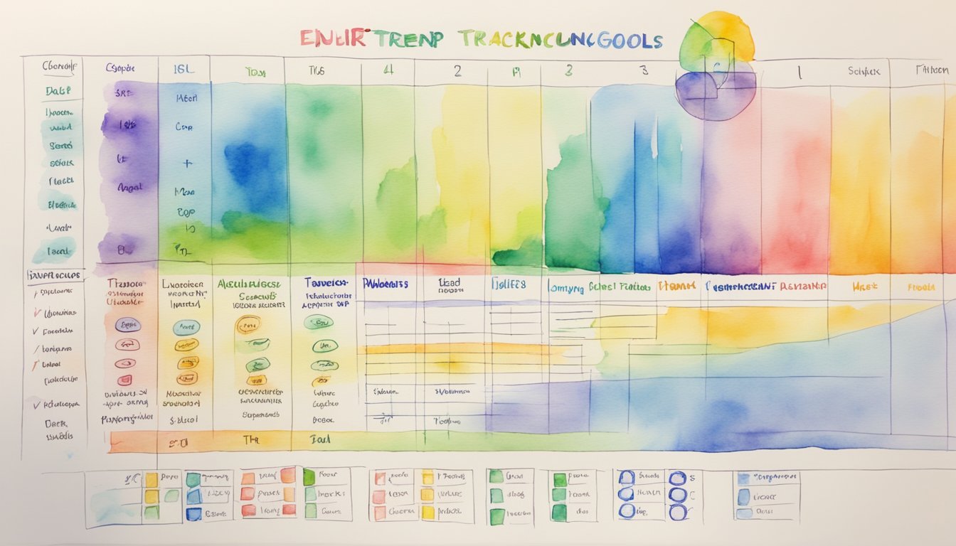 A colorful chart displaying various IEP goals being tracked and monitored using the EduClimber 8 Best IEP Goal Tracking Tools