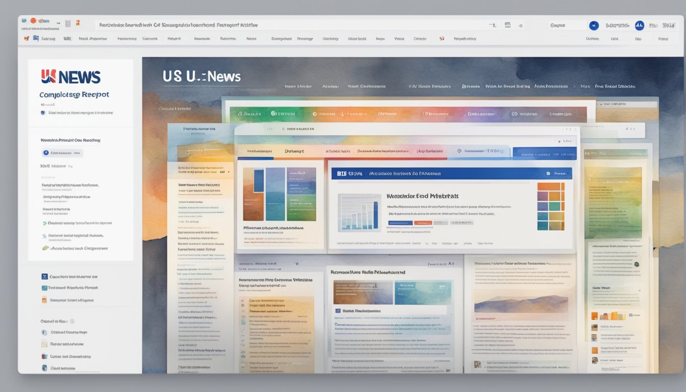 A computer screen displaying the U.S. News & World Report website with college reviews and rankings.</p><p>Tabs open to show the top 8 best websites