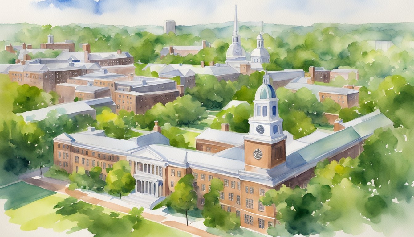 The iconic Harvard University campus with lush greenery and modern science buildings, showcasing the top 8 colleges for environmental science majors