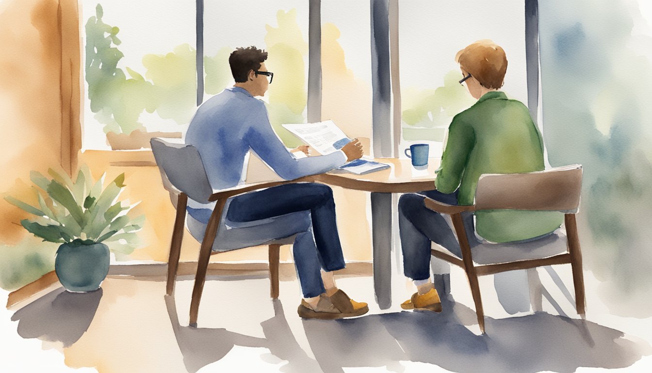 A person sitting across from an interviewer, discussing their weaknesses openly and honestly.</p><p>The interviewer nods and takes notes, offering guidance and support