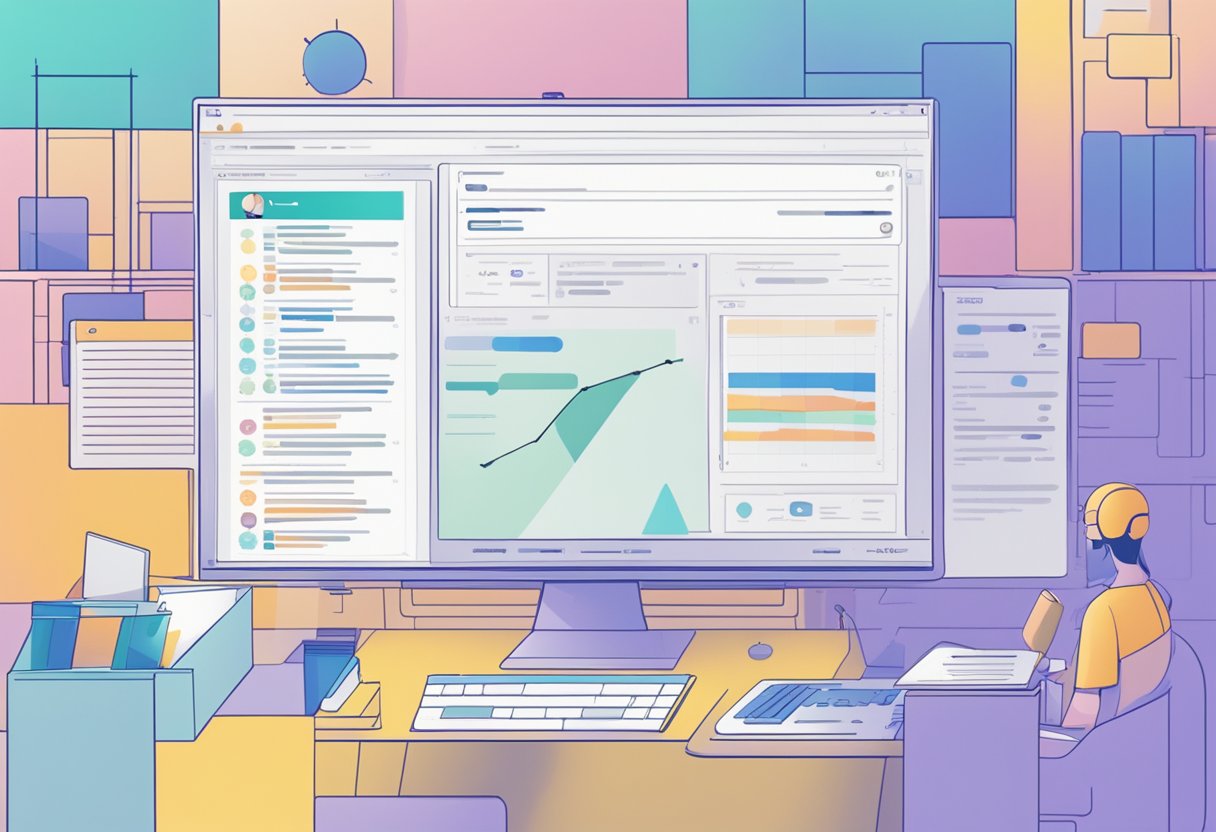 AI-powered discussion tools generate responses to posts. A computer screen shows an AI program analyzing and replying to a discussion thread