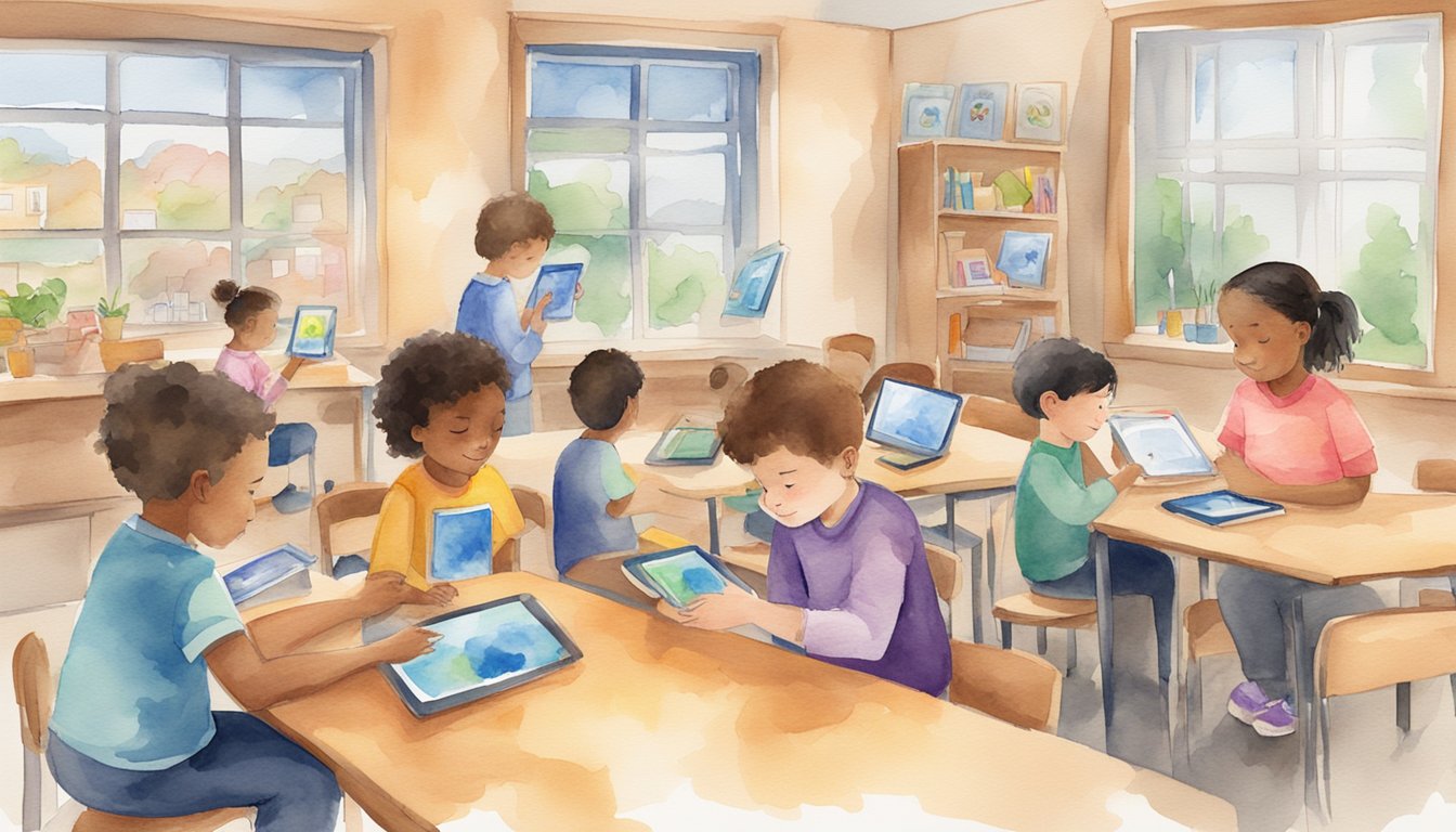 The scene features eight special education apps displayed on a digital device.</p><p>Each app showcases key features such as interactive learning tools and customizable settings