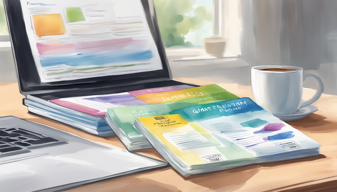 A stack of 8 GMAT study guides by Princeton Review arranged neatly on a desk, with a laptop open to a practice test and a cup of coffee nearby