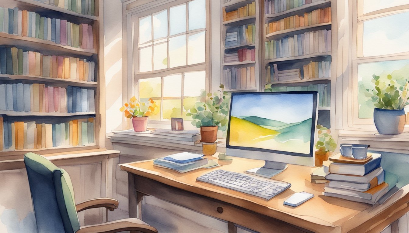 A cozy home with a desk, computer, and shelves of books.</p><p>A whiteboard filled with colorful notes and a calendar.</p><p>A bright window with natural light streaming in