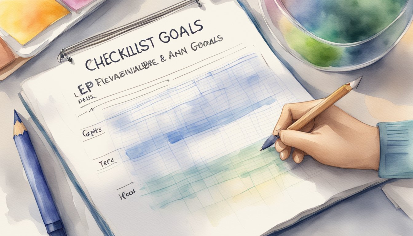 A desk with a checklist of 8 tips for writing effective IEP goals, a pencil, and a ruler.</p><p>The checklist includes achievable and realistic goals