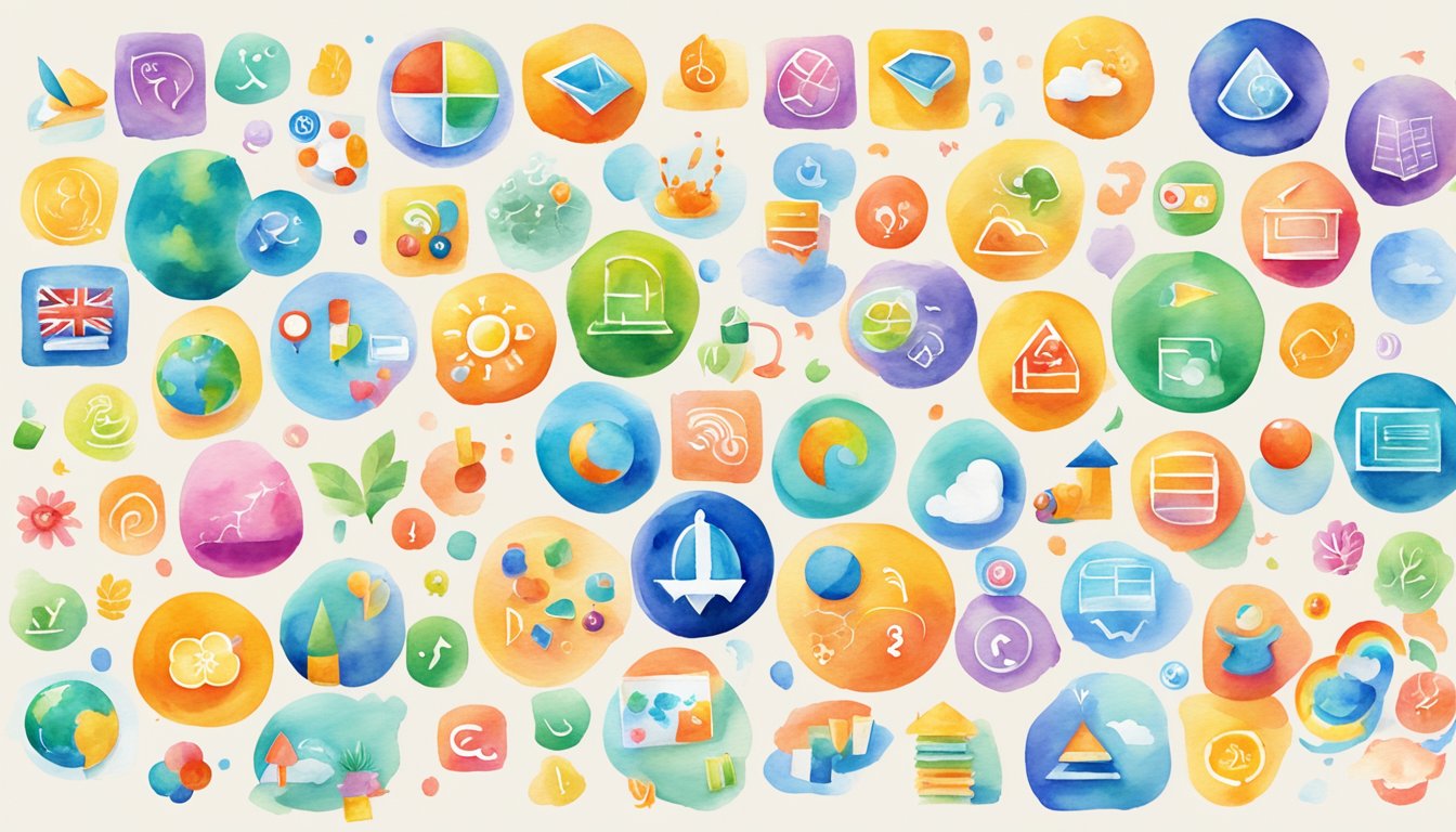 A colorful array of language learning platforms for kids, each with unique features and engaging content.</p><p>Icons and logos representing different languages and interactive activities