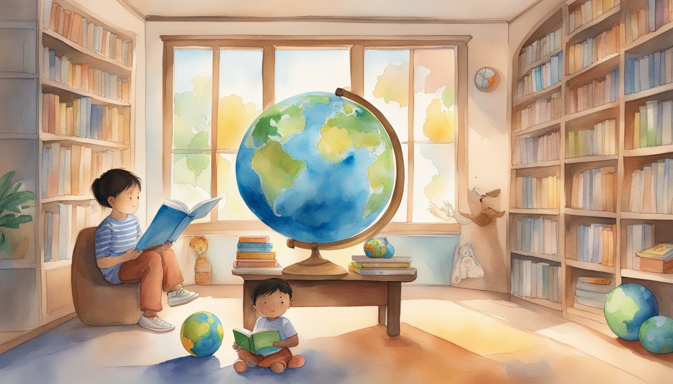 Children explore 8 language learning platforms, surrounded by colorful books, interactive screens, and educational toys.</p><p>A globe and map hang on the wall, while a cozy reading nook invites them to immerse themselves in new languages