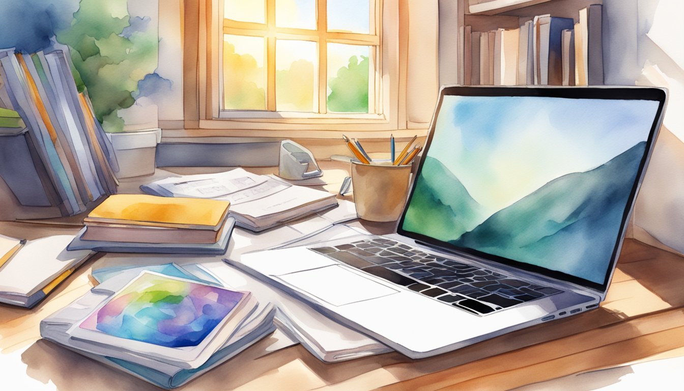 A cluttered desk with a laptop, textbooks, and a calendar.</p><p>A smartphone displaying the iStudiez Pro 8 app.</p><p>Sunlight streams through a window