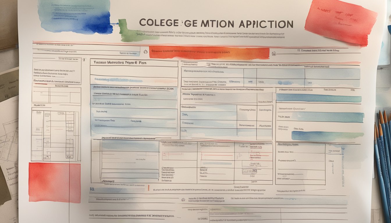 A college application form with red warning signs and crossed-out instructions