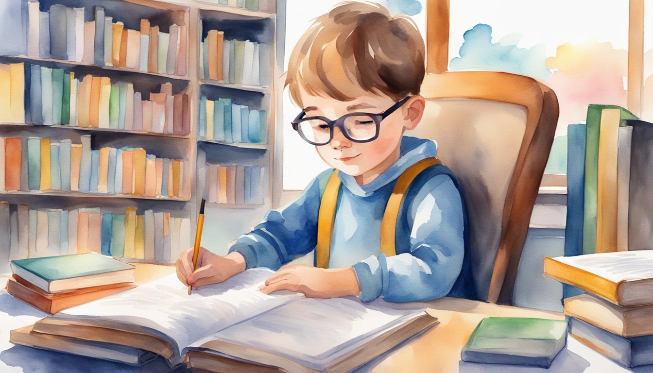 A child sits at a desk, surrounded by books and educational materials.</p><p>A tutor points to a word on a page, providing targeted support for dyslexia