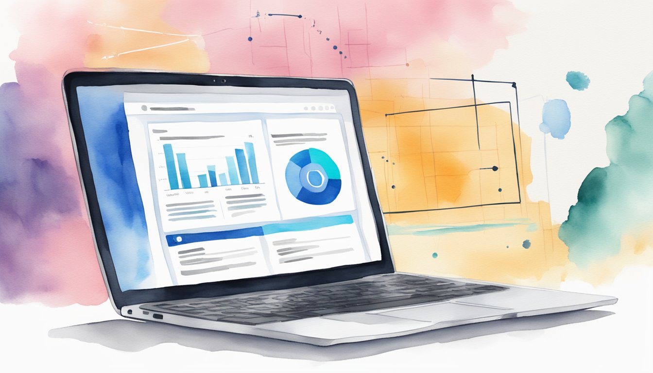 A laptop displaying "LinkedIn Learning: SEO Foundations" with 7 online marketing courses listed.</p><p>Keywords and graphs surround the screen