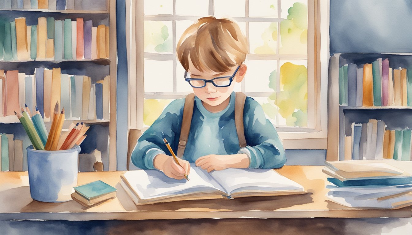 A child with dyslexia sits at a desk, surrounded by books and educational materials.</p><p>A tutor guides them through reading and writing exercises, offering support and encouragement